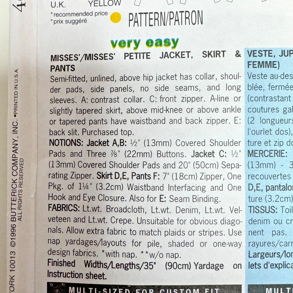 BUTTERICK 4681 Uncut Sewing Pattern Womens Jacket Skirt Pants Fast Easy‎ 6 8 10